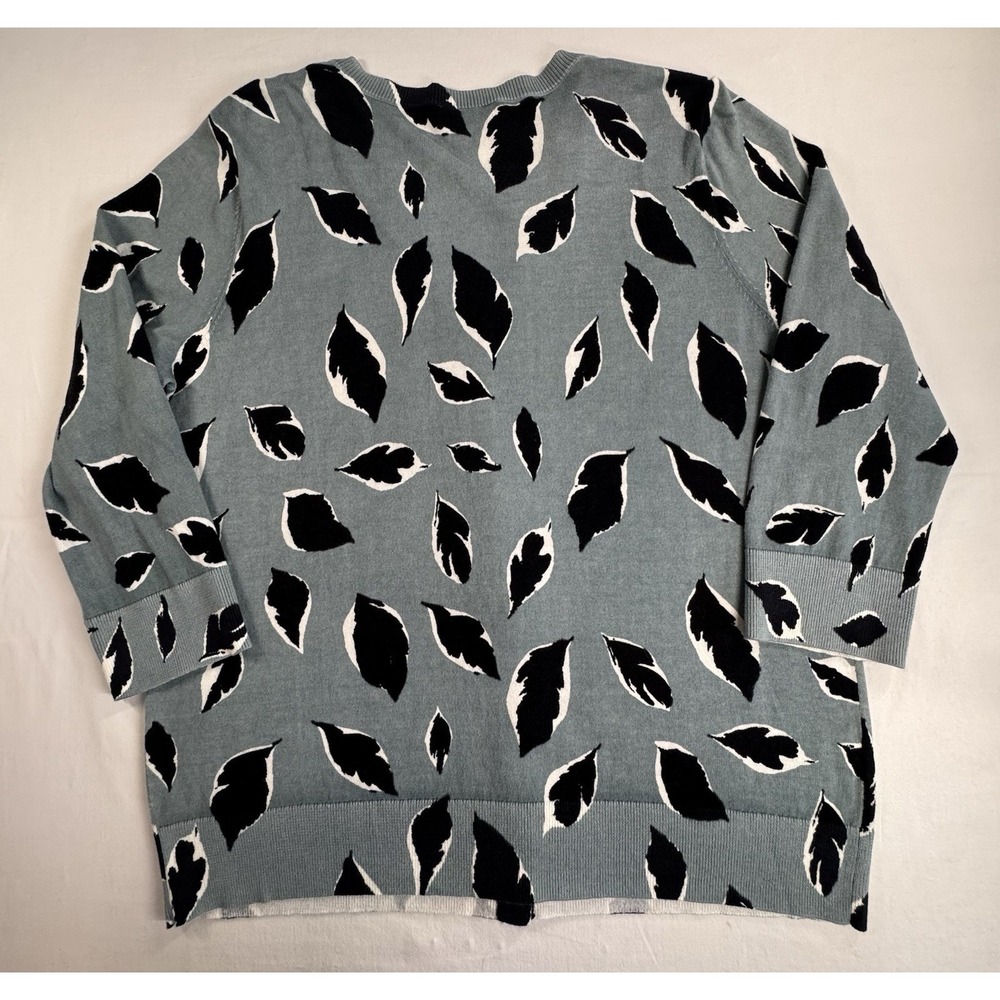 LOFT Women's XL Cotton Knit Cardigan Sweater Crew Neck Long Sleeve Leaf Print - Picture 4 of 10
